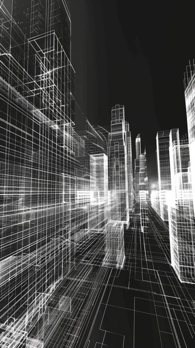 Representación tridimensional de una arquitectura urbana todavía en construcción